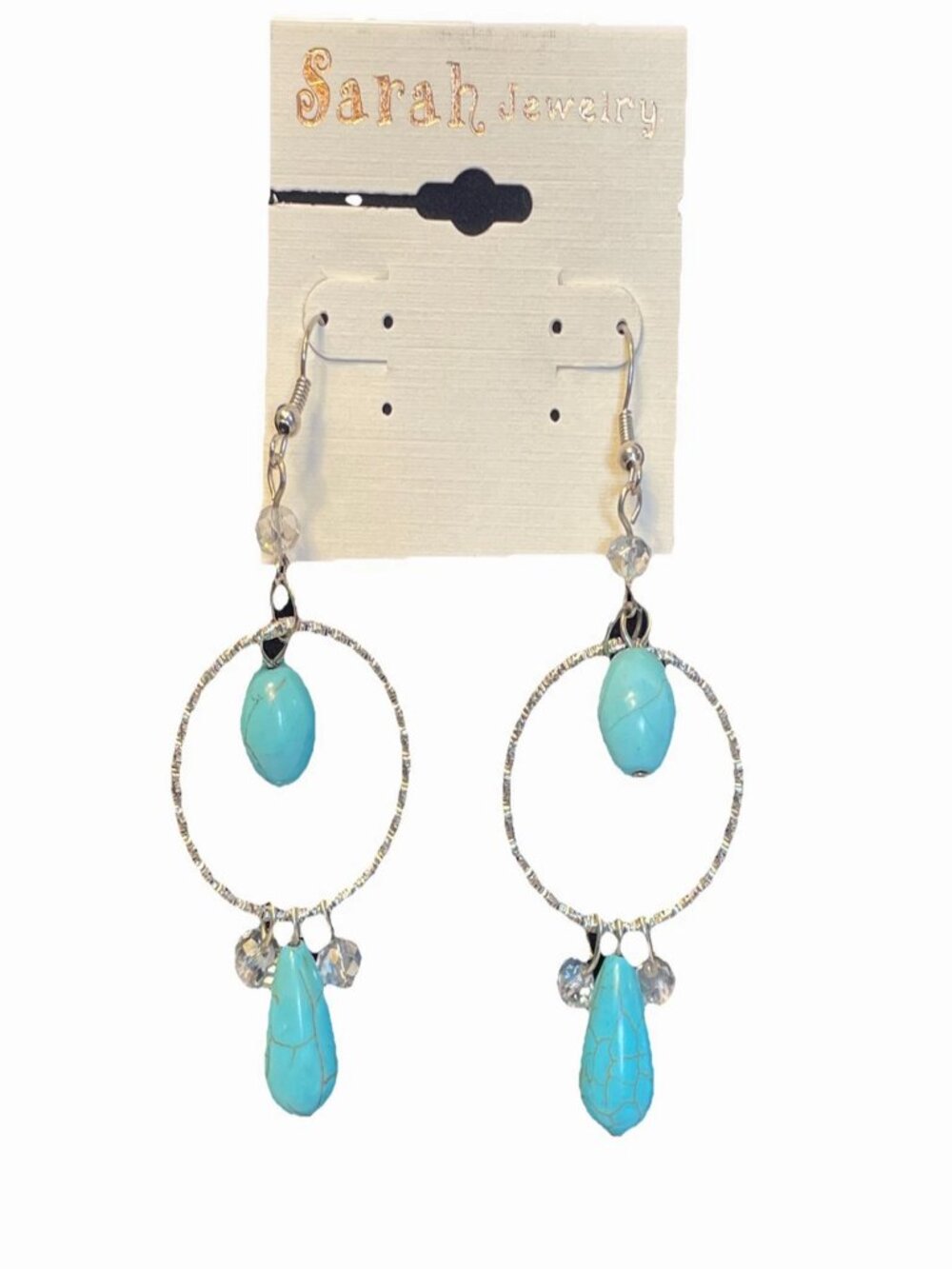 Sarah Jewelry Faux Turquoise Teardrop Dangle Earrings Silver Tone Hoop Boho Styl